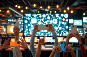 varios brazos sujetando móviles